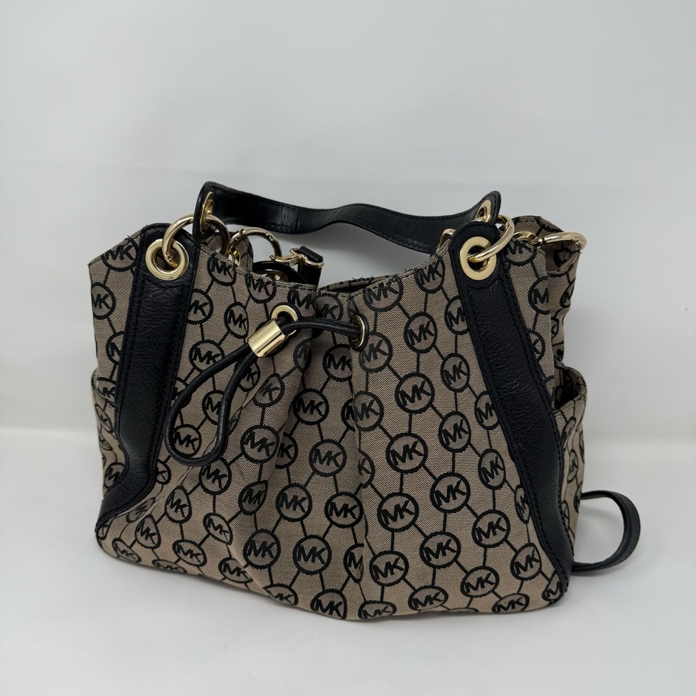 Michael Kors Fulton Large Shoulder Bag MK Monogram Canvas & Leather Hobo